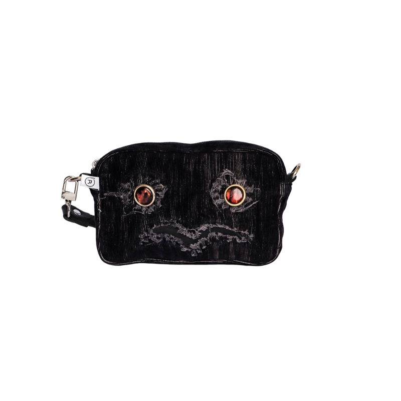 Black Owl Corduroy Crossbody Bag