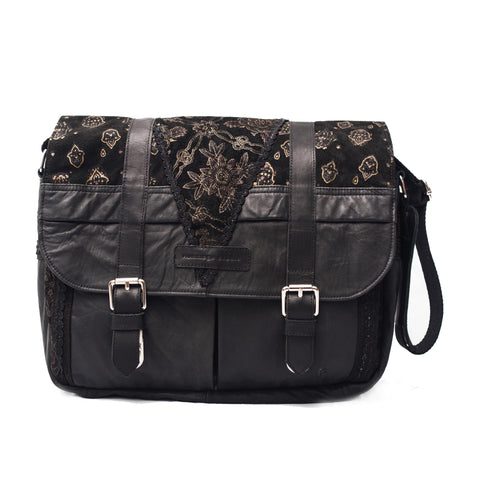 Charcoal Suede Printed Leather Messenger Bag