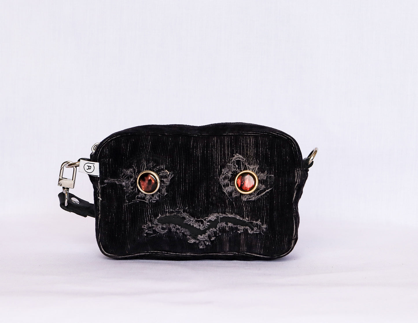 Black Owl Corduroy Crossbody Bag