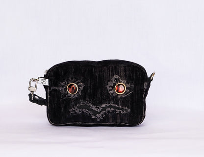Black Owl Corduroy Crossbody Bag