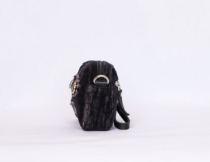 Black Owl Corduroy Crossbody Bag