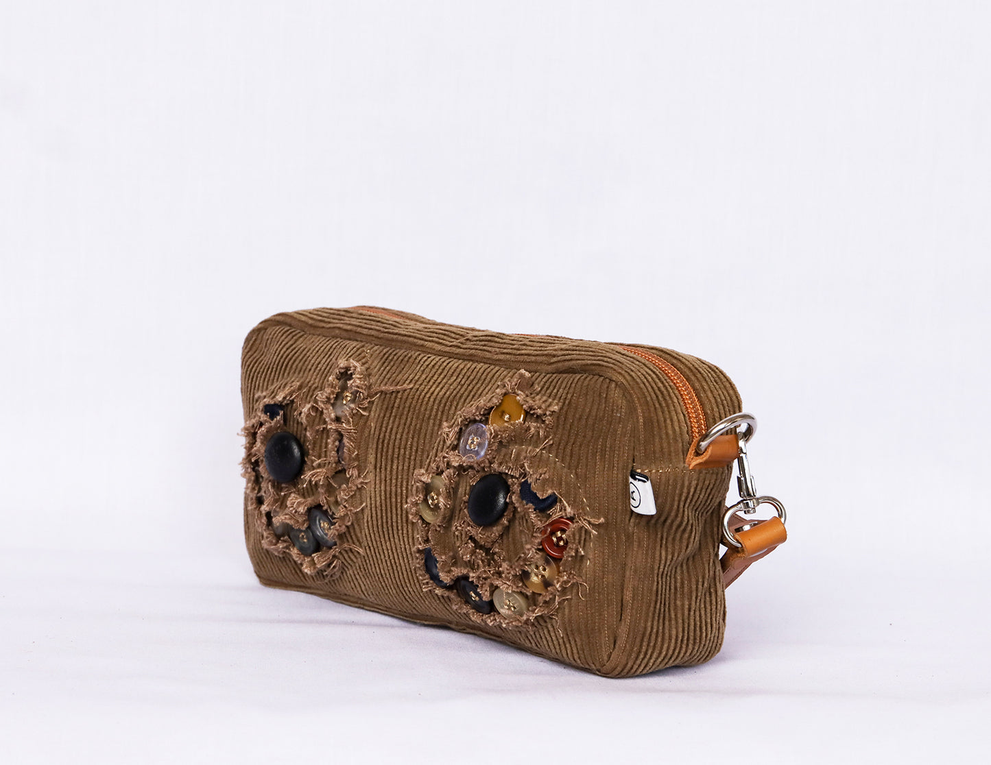 Brown [Distressed Eyes] Corduroy Medium Crossbody Bag