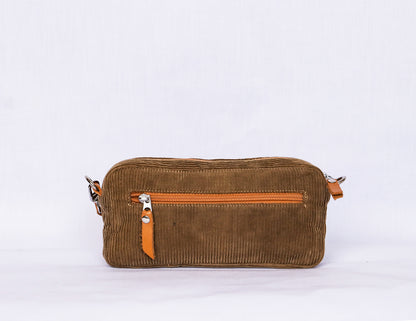 Brown [Distressed Eyes] Corduroy Medium Crossbody Bag
