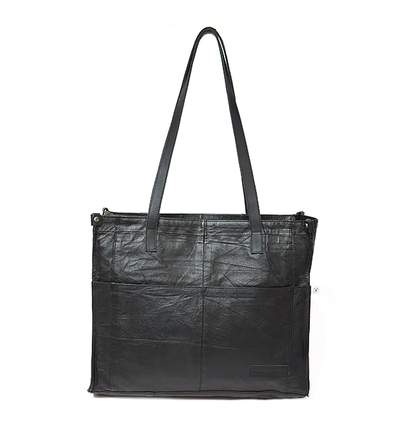 Jet Black Leather Office Tote