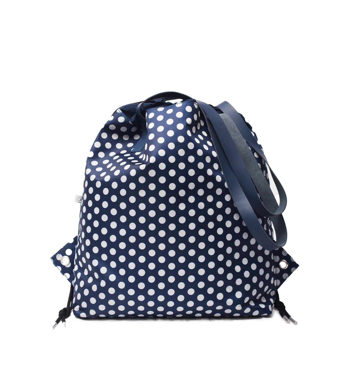 Navy Polka Dot WB Draw Tote Ext.