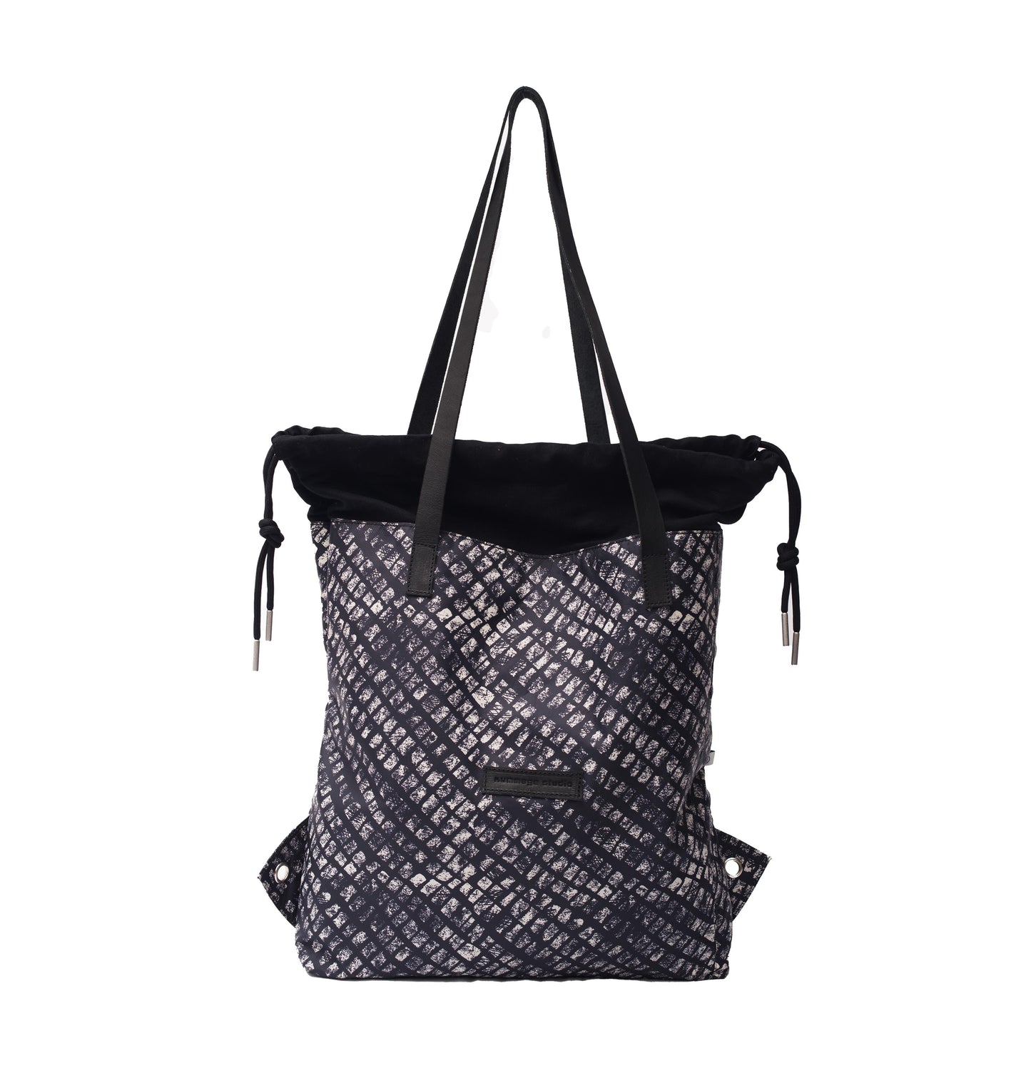 Box Print Navy WB Draw Tote Ext.