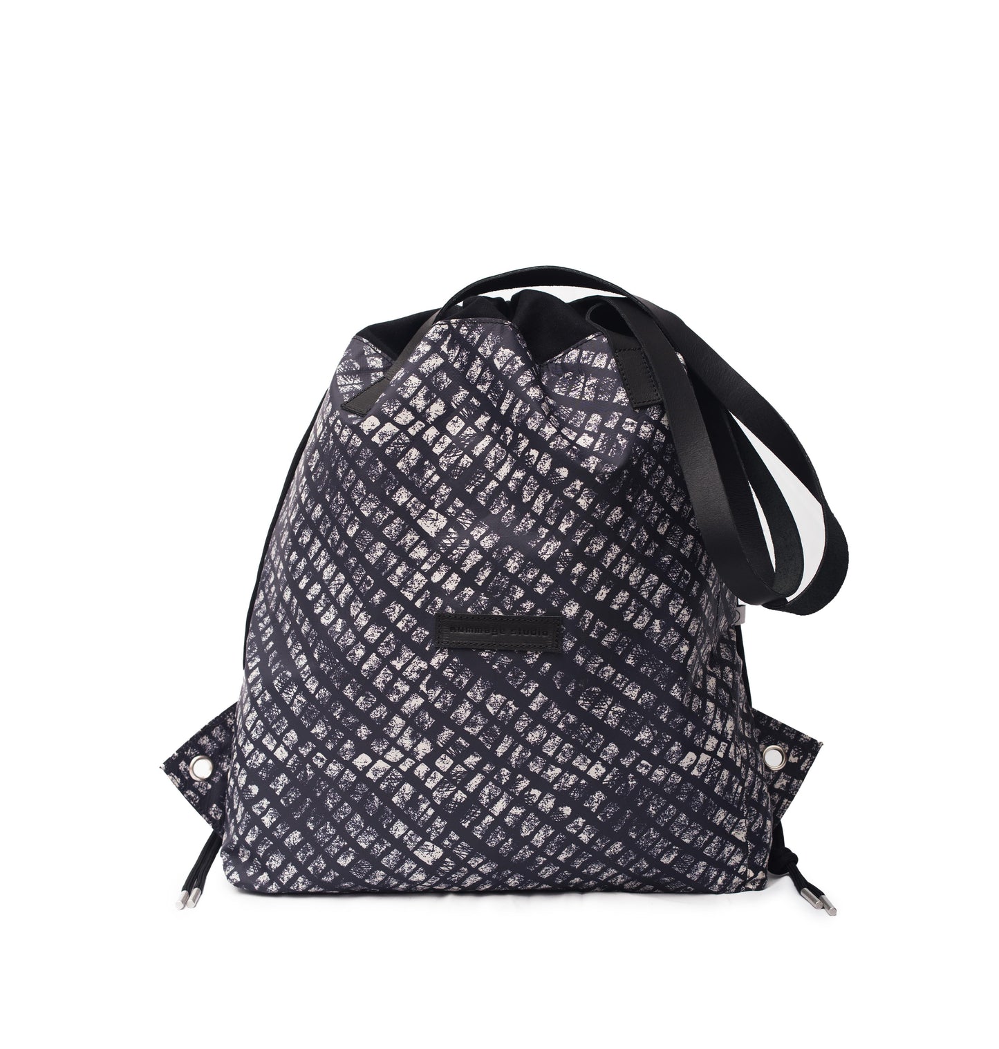 Box Print Navy WB Draw Tote Ext.