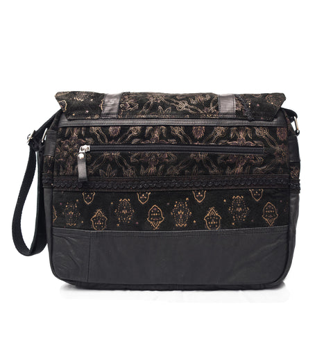 Charcoal Suede Printed Leather Messenger Bag