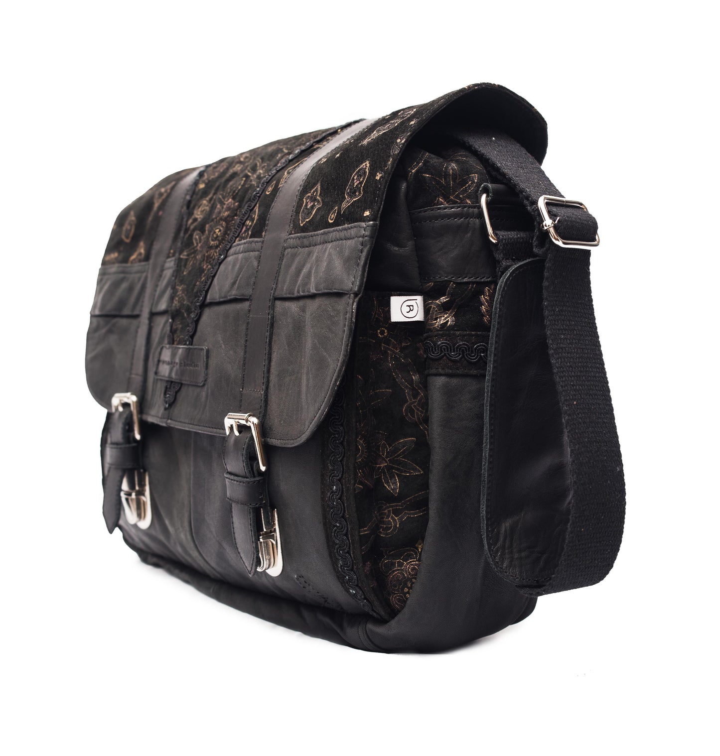 Charcoal Suede Printed Leather Messenger Bag