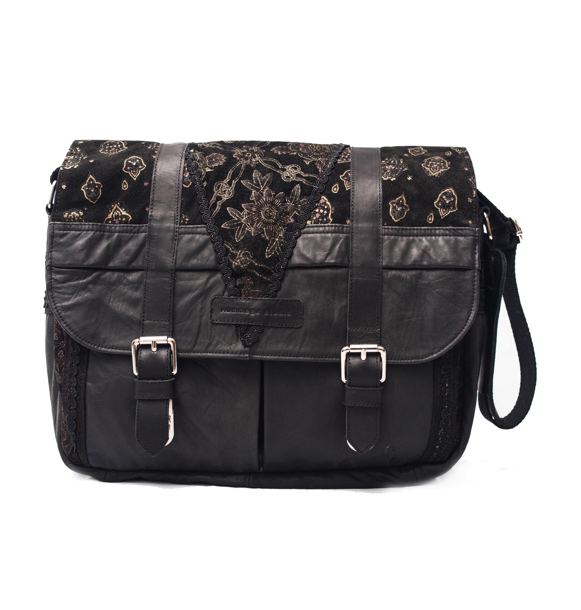Charcoal Suede Printed Leather Messenger Bag – rummagestudio