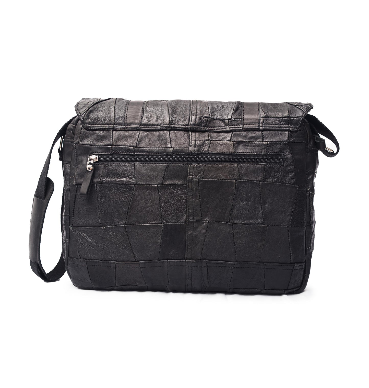 Jet-Black Patchwork Leather Messenger Bag