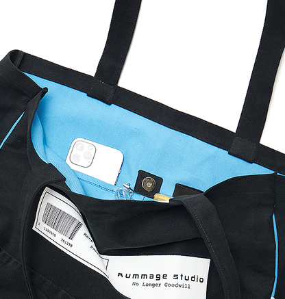 Black Denim NLG Barcode Large Tote Bag