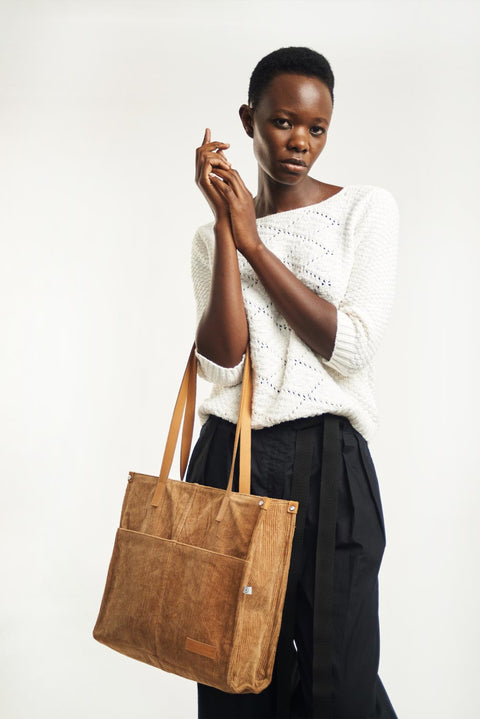 Corduroy Navy Office Tote